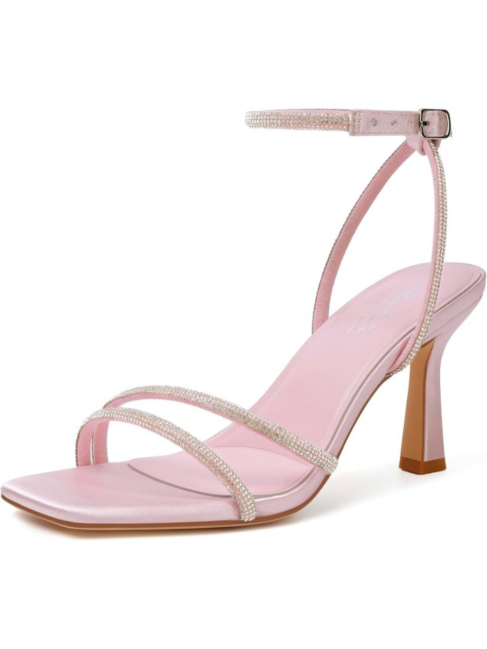 Women's Pink Rhin Sandals Strappy Heel Ankle Strap Lace Up Square Open Toe Heels